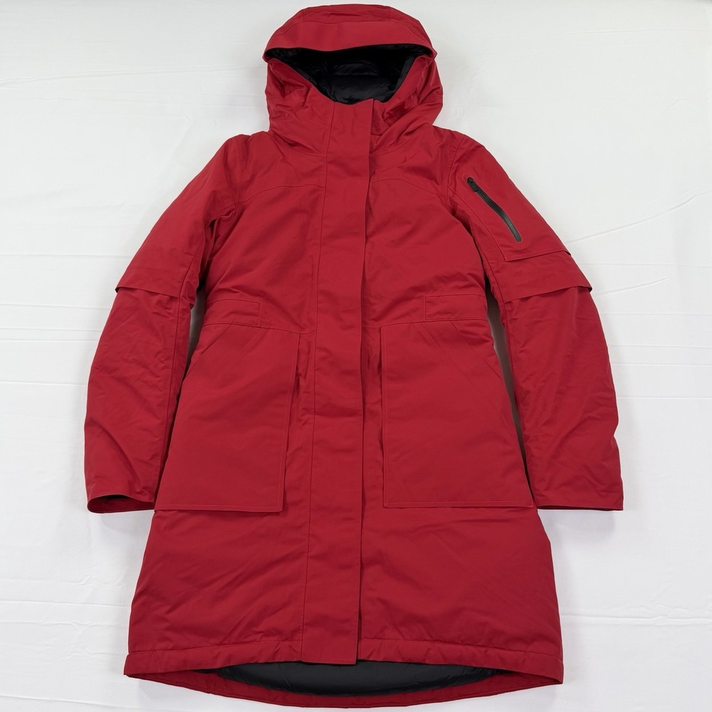 Lululemon Red Goose Down Long Hooded Winter Parka Coat Women's Size 6